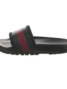 Gucci Authentic Black Green Red Striped Rubber Pool Slides Sandals 5